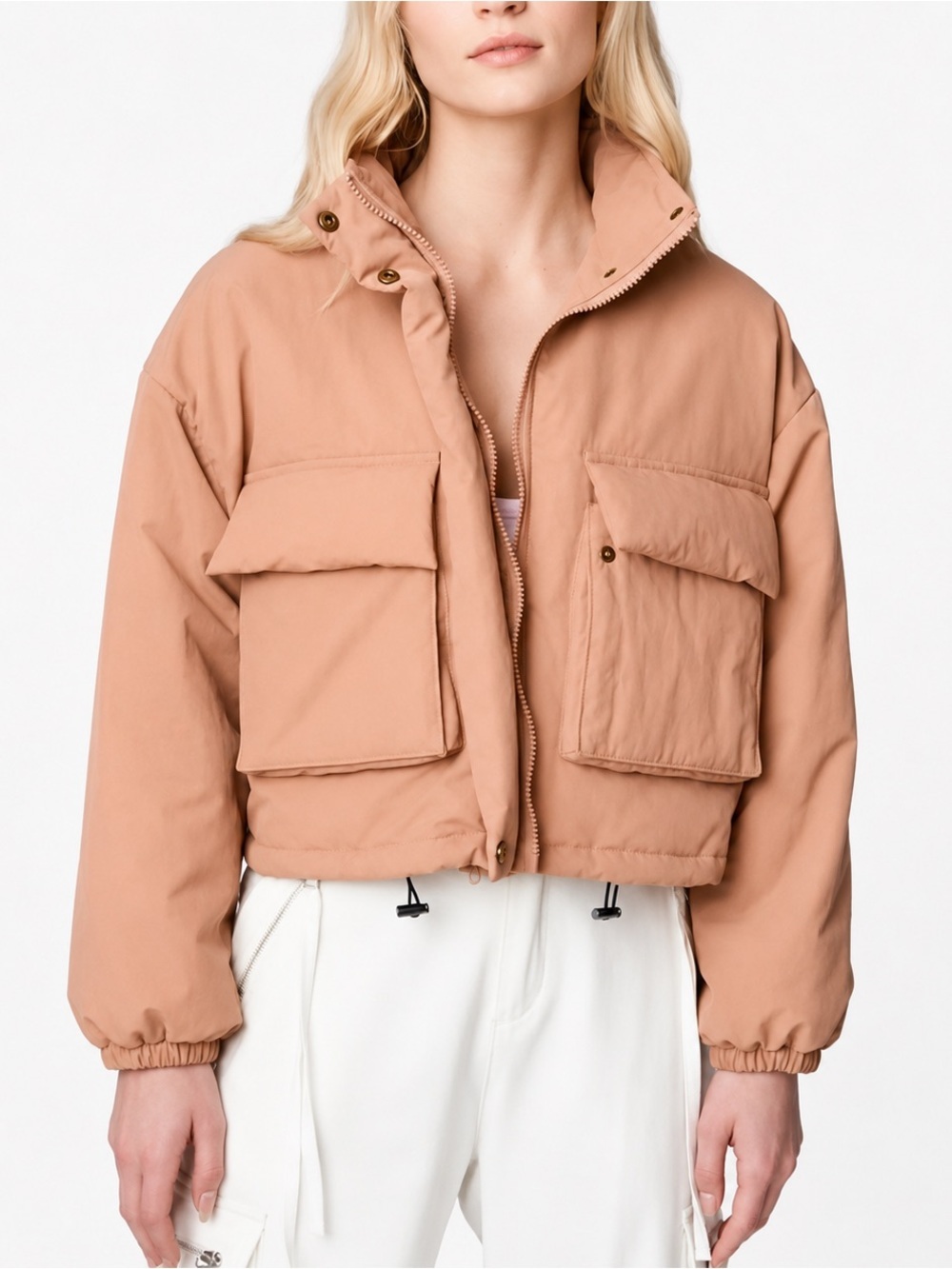 NEW BLANKNYC Nylon Puffer Jacket ~ Coral ~ Large - Picture 3 of 7